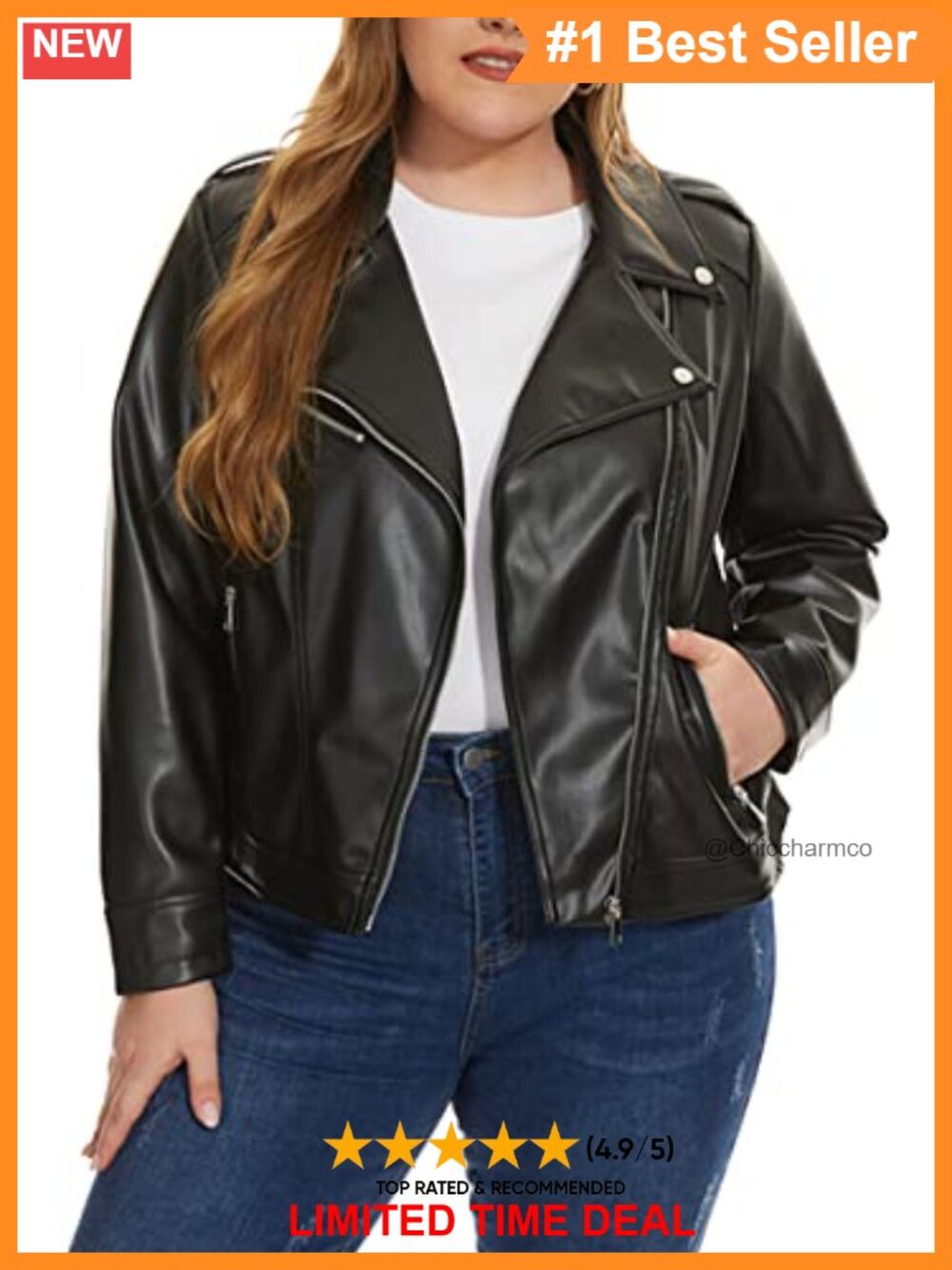 Faux Leather Moto Biker Zip Up Fitted Short Jacket Plus Size Coat